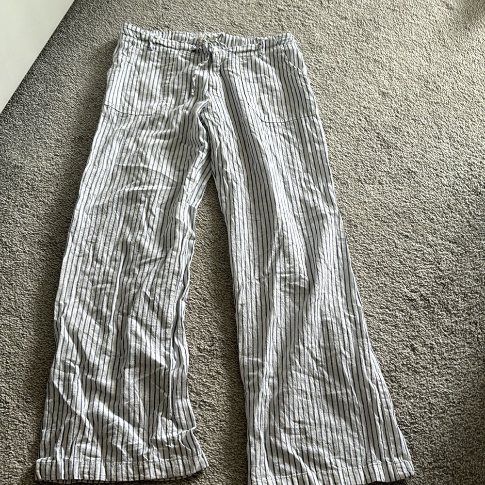 Linen/cotton comfy pants white and blue stripes